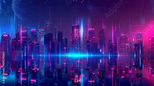  Smart Digital City Concept. Urban Architecture High Towers Concept of the Future City. Virtual Reality Abstract Digital Skyscraper Buildings stunning illustration