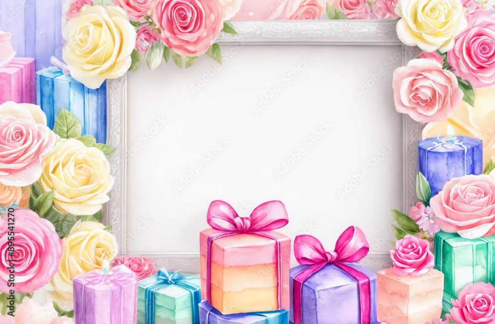 watercolor happy birthday card with pancakes and candles, space for text. Generative AI watercolor happy birthday card with pancakes and candles, space for text. Generative AI
