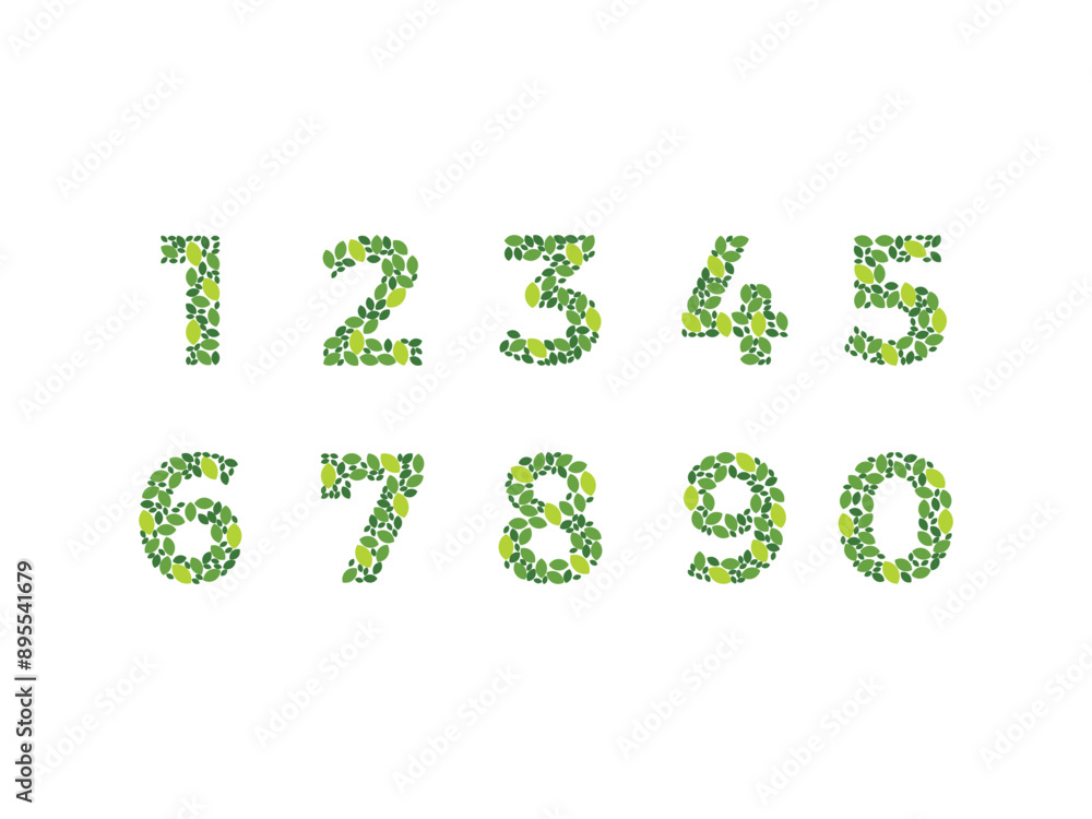 green leaf font. nature texture numbers logo icon vector illustration green leaf font. nature texture numbers logo icon vector illustration