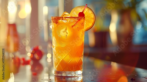 Obraz na płótnie Glass of spicy smoothie made with lime soda cold water and golden spirits w salonie