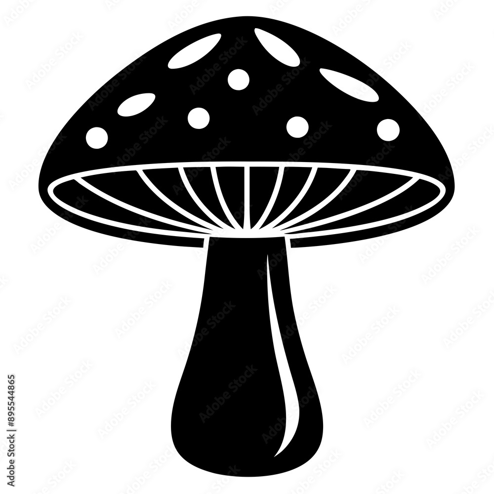 Striking silhouette vector illustration of a forest scene with various mushrooms in black and white perfect for nature-themed designs and clipart Striking silhouette vector illustration of a forest scene with various mushrooms in black and white perfect for nature-themed designs and clipart