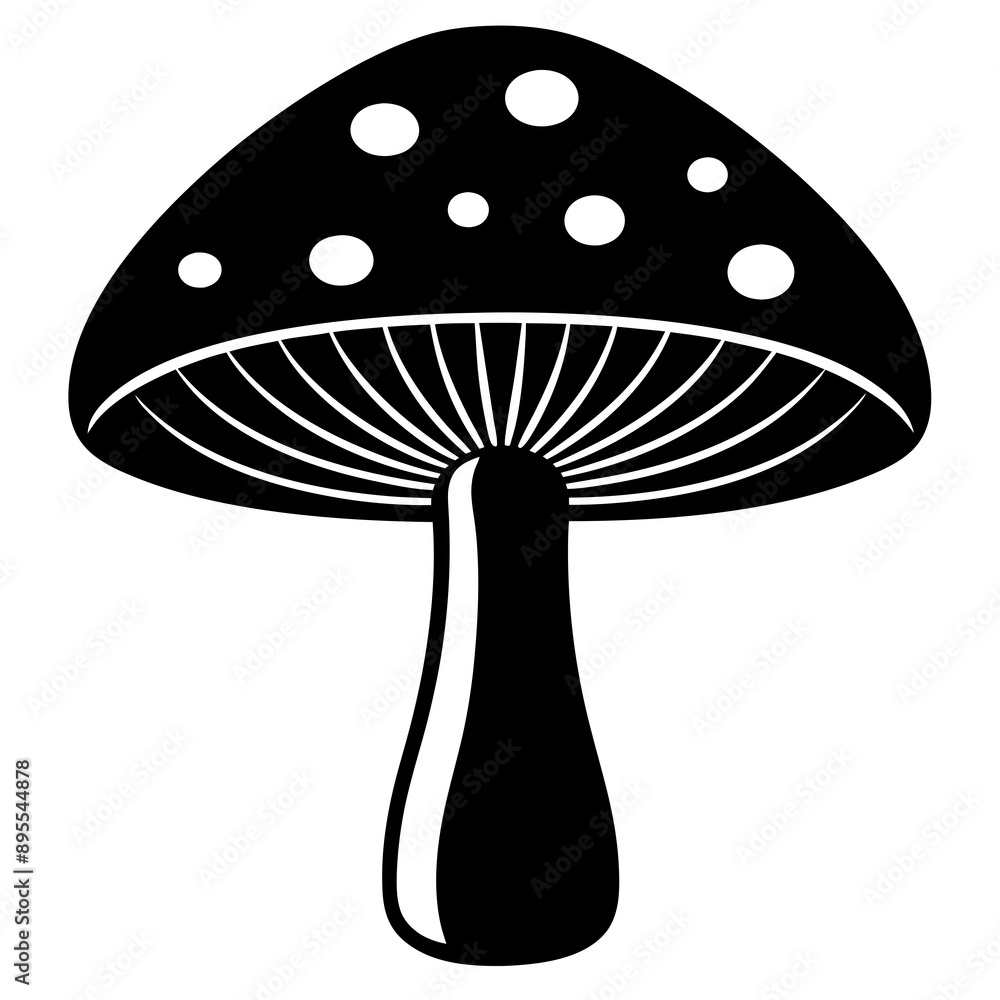 Striking silhouette vector illustration of a forest scene with various mushrooms in black and white perfect for nature-themed designs and clipart Striking silhouette vector illustration of a forest scene with various mushrooms in black and white perfect for nature-themed designs and clipart