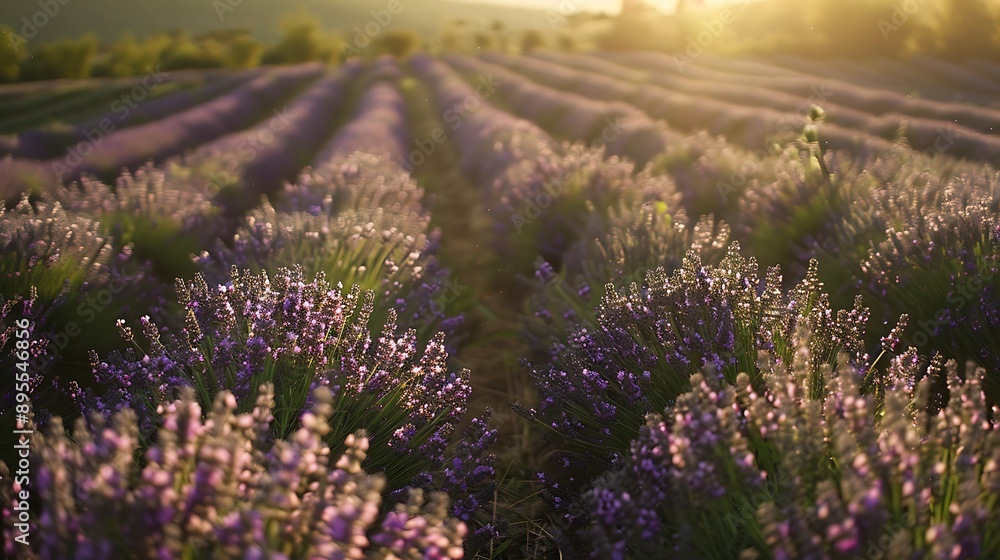 Obraz premium Lavender fields with other flowers row in the field