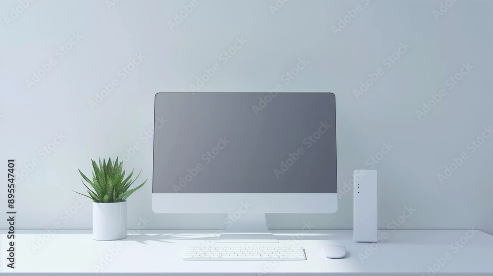 A desk with a clean white mouse, a white keyboard, a slim monitor on a white monitor stand, and a single pen and notepad, A desk with a clean white mouse, a white keyboard, a slim monitor on a white monitor stand, and a single pen and notepad,