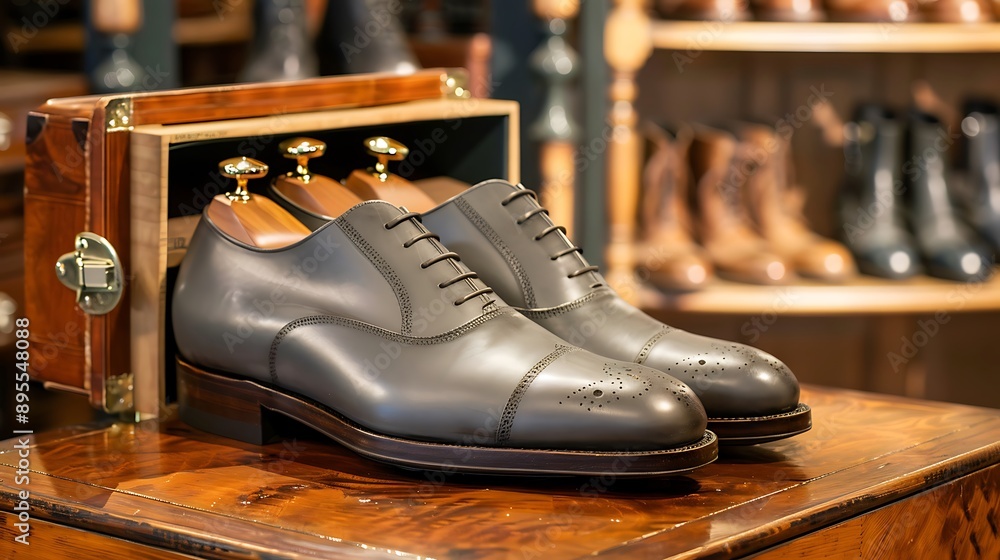 Lovely gray leather briefcase shoes for traders displayed on a cedar history Lovely gray leather briefcase shoes for traders displayed on a cedar history