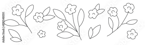 Hand drawn doodle flowers set isolated on white background