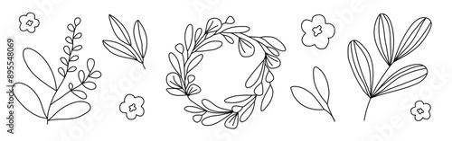 Hand drawn doodle flowers set isolated on white background