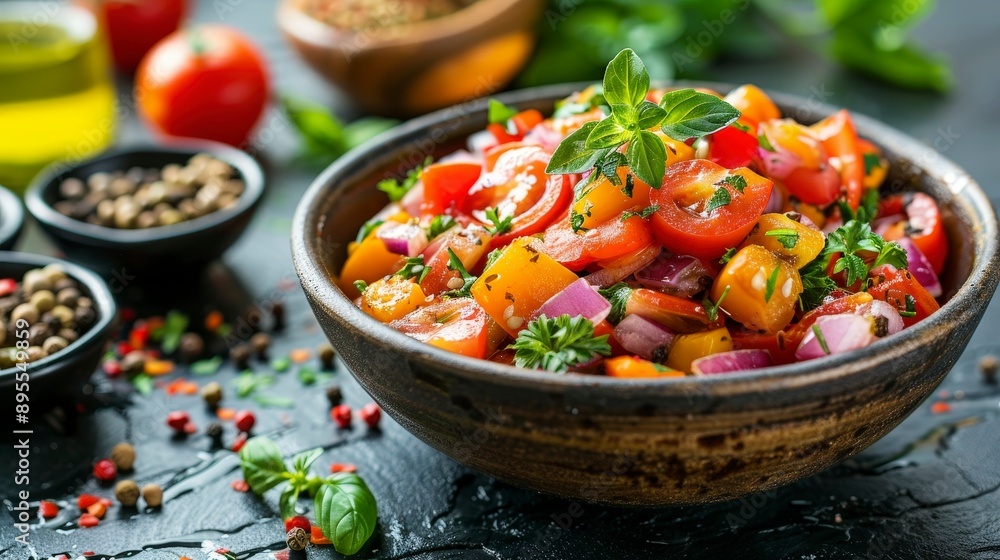 Fresh Tomato and Bell Pepper Salad with Basil Fresh Tomato and Bell Pepper Salad with Basil