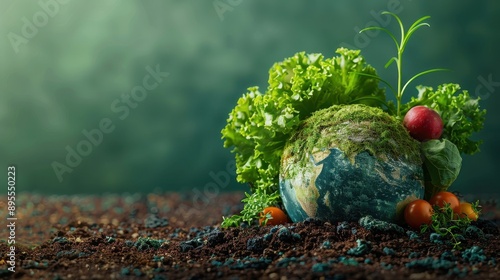 World food day concept with Globe and Various vegetables,world vegetable day,vegetable on the world,fresh different vegetable,vegan day,world food day,copy space. photo