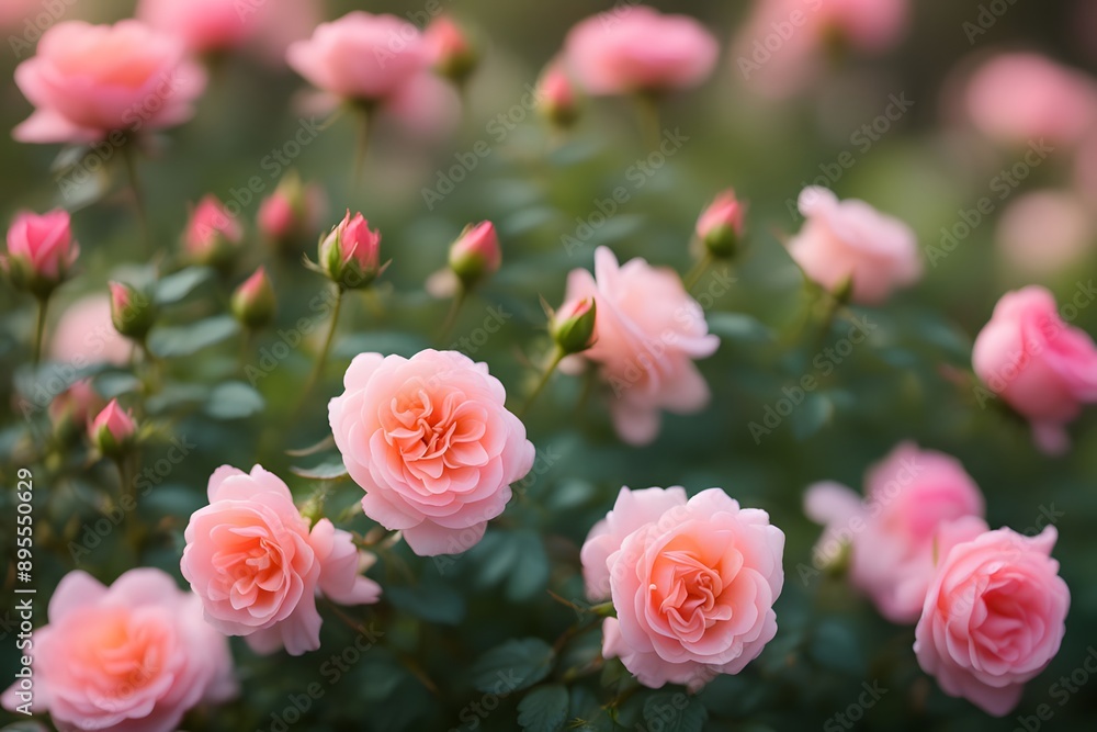 Groundcover roses bokeh background, AI Generated Groundcover roses bokeh background, AI Generated