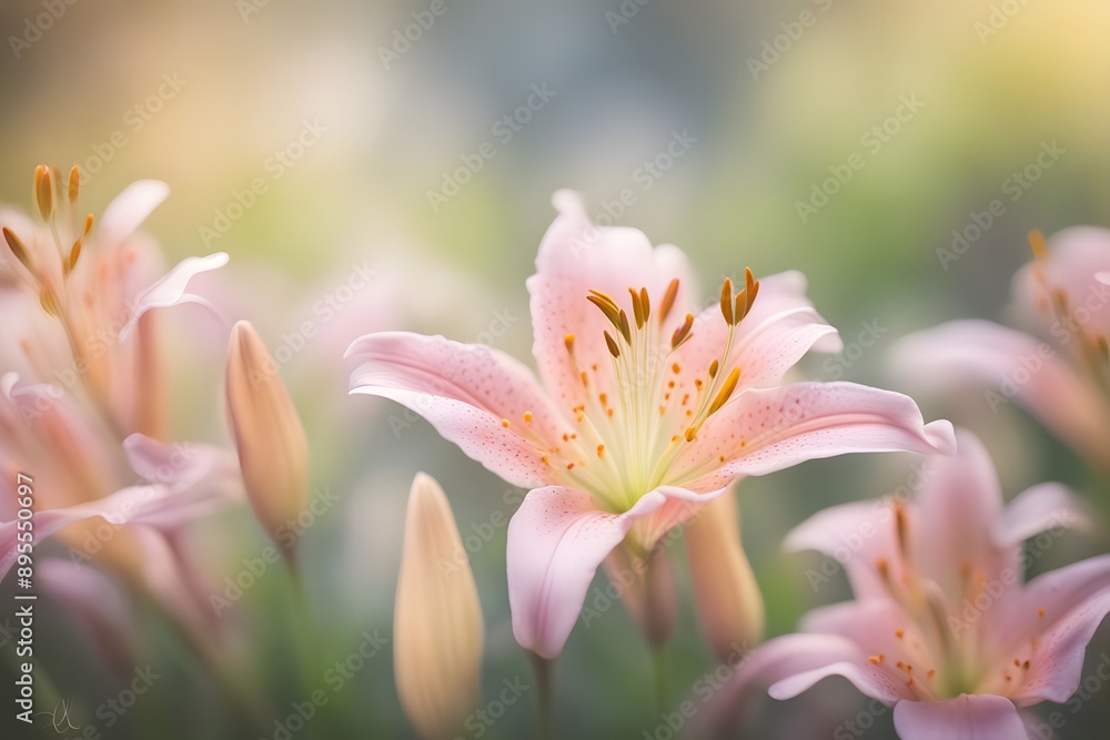 Guernsey lily flower bokeh background, AI Generated Guernsey lily flower bokeh background, AI Generated