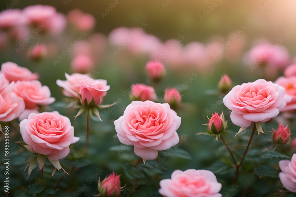 Groundcover roses bokeh background, AI Generated Groundcover roses bokeh background, AI Generated