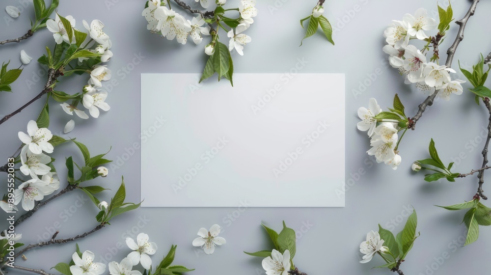 White Flowers Around Blank Paper
