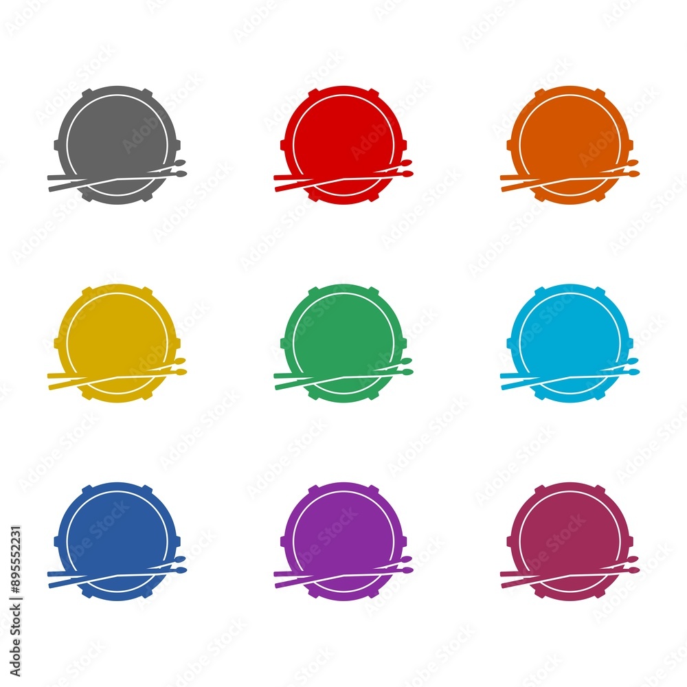 Drum icon isolated on white background. Set icons colorful Drum icon isolated on white background. Set icons colorful