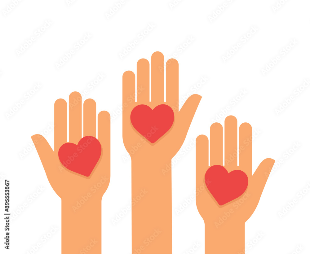 Fototapeta premium hands up with hearts icon vector illustration 