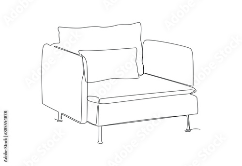 One continuous Line drawing of sofa furniture vector illustration.