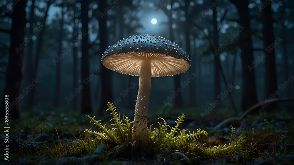 Fototapeta premium mushroom in the forest with moon light