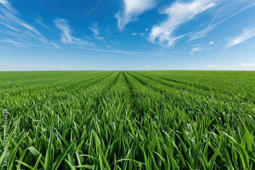 A green, wellmaintained field under a bright blue sky, banner, with copy space A green, wellmaintained field under a bright blue sky, banner, with copy space