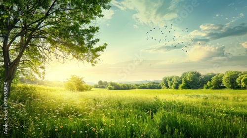 Fototapeta Naklejka Na Ścianę i Meble -  Peaceful Summer Meadow Landscape