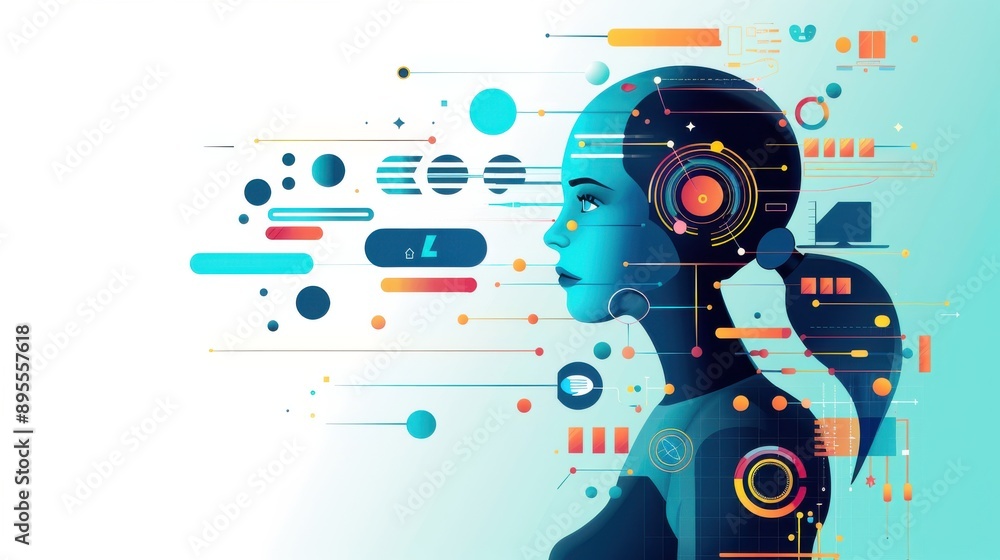 Obraz premium Language learner using AI for assessment, graphical cues representing analysis and feedback, Language learner, AI assessment