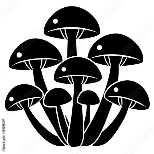 Elegant and minimalist vector illustration of a forest scene with mushroom silhouettes in black and white ideal for digital art projects photo