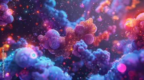 Abstract Molecular with Vibrant Colors and Glowing Particles © Cornflakesei
