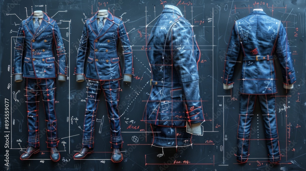 Sewing Pattern Drawings with 3D Emergent Colored Clothing Designs Sewing Pattern Drawings with 3D Emergent Colored Clothing Designs