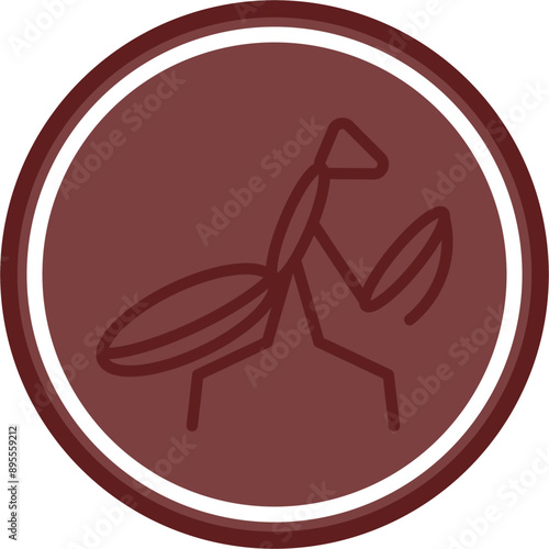 Praying Mantis Vector Line Double Circle Maroon