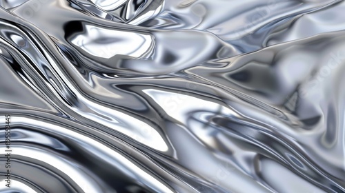A metallic silver background with a reflective texture, adding a futuristic and shiny appearance.