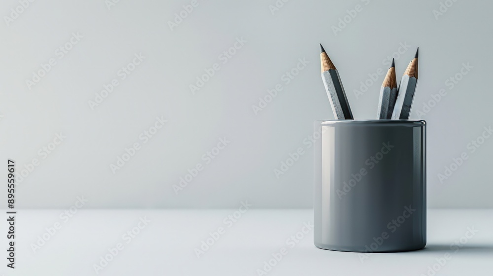 High-resolution image of stationery in a grey pencil pot, suitable for stock use. High-resolution image of stationery in a grey pencil pot, suitable for stock use.