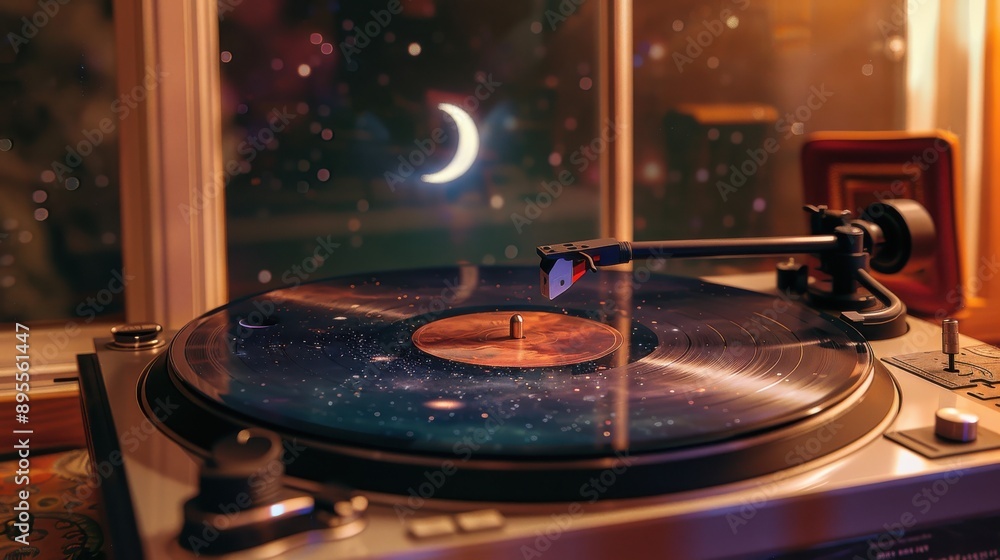 Obraz premium Turntable Playing a Starry Night Sky