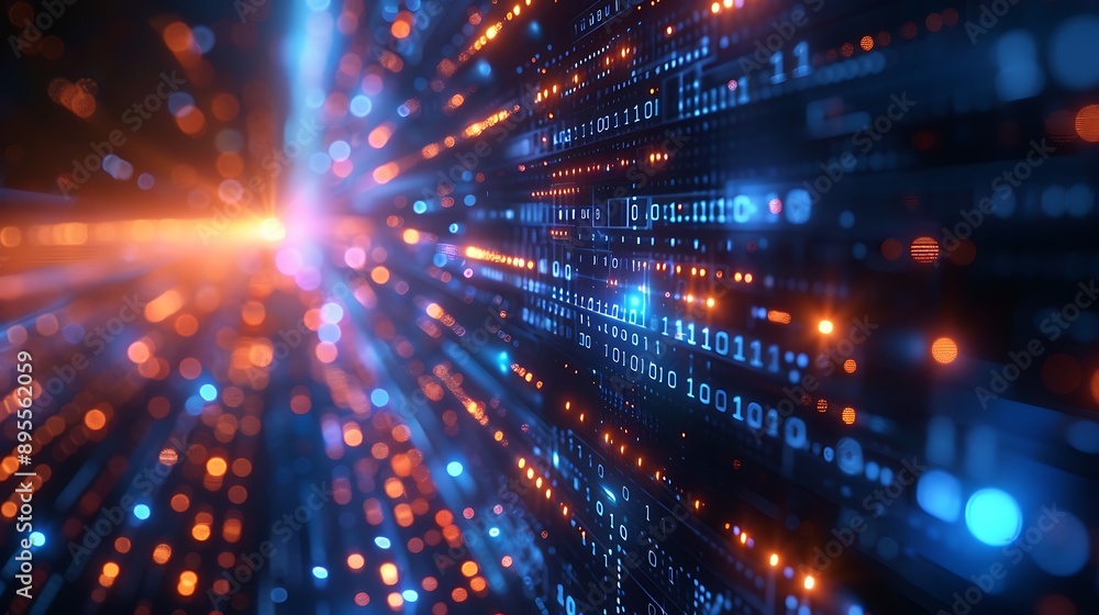 Embracing the Digital Age: A Stunning Visual of Binary Code and Data Flow in a Bright Blue Environment Embracing the Digital Age: A Stunning Visual of Binary Code and Data Flow in a Bright Blue Environment