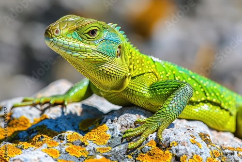 Wallpaper Mural A vibrant image of a European green lizard basking on a sunny rock. Torontodigital.ca