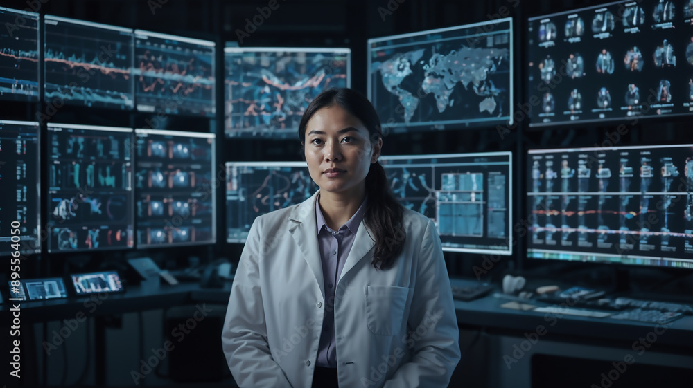 Fototapeta premium AI researcher in a high-tech laboratory