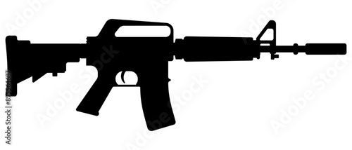 Firearms Military automatic machine gun weapon M 16 legendary assault rifle icon line art editable stroke vector illustration. Classic armament. Silhouette automatic tactical carbine.