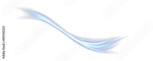 Vector png background with blue glowing lines. Blue glowing lines of speed. Light glow effect. Light trail wave, fire trail line and glow curve swirl.