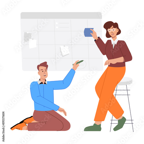 A flat illustration of team task planning

