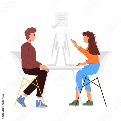 A flat style illustration of business discussion 

