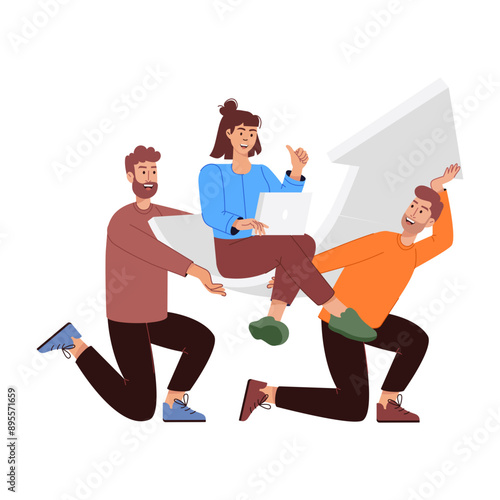 Character based flat illustration of team growth 

