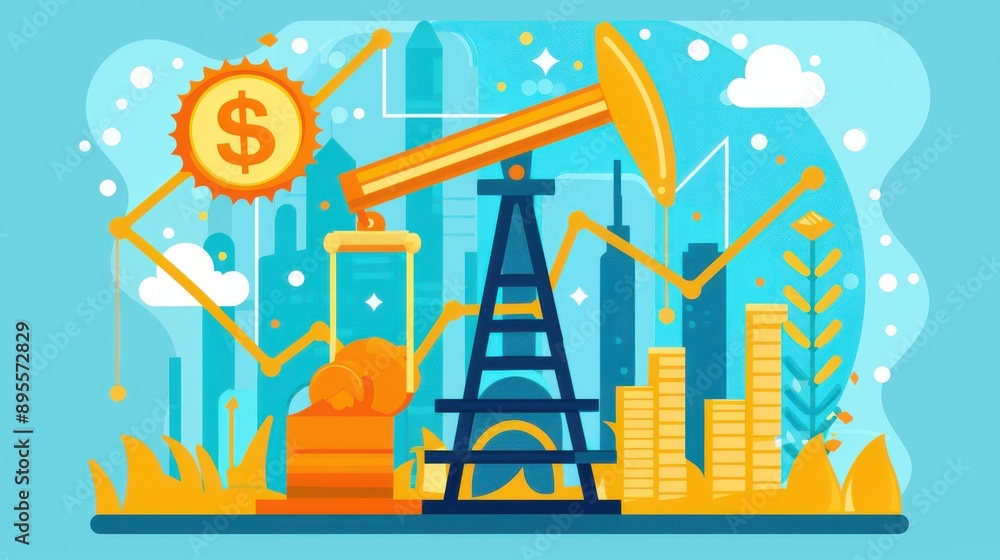 Naklejka premium Oil well, increasing expense arrows