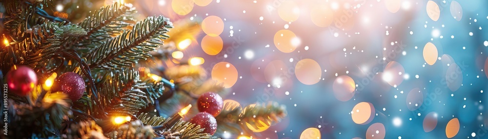 A vibrant, detailed shot of a green Christmas tree with multi-colored garland lights, emphasizing the contrast against the white snow, set against a clean, neutral backdrop, extens A vibrant, detailed shot of a green Christmas tree with multi-colored garland lights, emphasizing the contrast against the white snow, set against a clean, neutral backdrop, extens