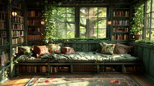 A photo of a cozy reading nook, 