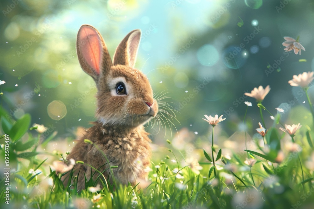 A lagomorph companion in a picturesque meadow creates a scene of peaceful charm. A lagomorph companion in a picturesque meadow creates a scene of peaceful charm.