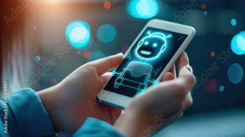 Wallpaper Mural Person chatting with a chatbot on a smartphone, language practice exercises provided during the chat, Chatbot, Smartphone Torontodigital.ca