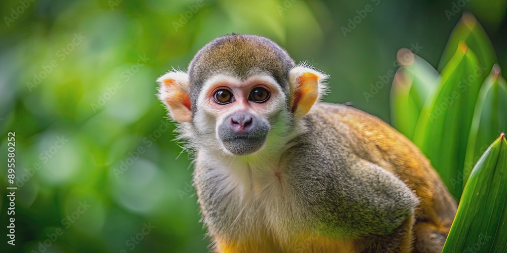 A curious squirrel monkey exploring against a background, squirrel monkey, cute, primate, wildlife, exotic, tropical A curious squirrel monkey exploring against a background, squirrel monkey, cute, primate, wildlife, exotic, tropical