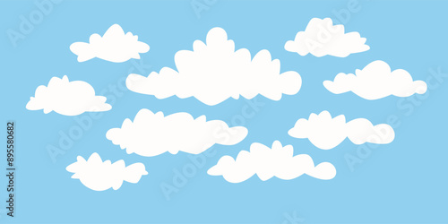 A set of clouds of various shapes. Cartoon clouds to place in the sky. Cute vector illustration for creativity. A set of elements.
