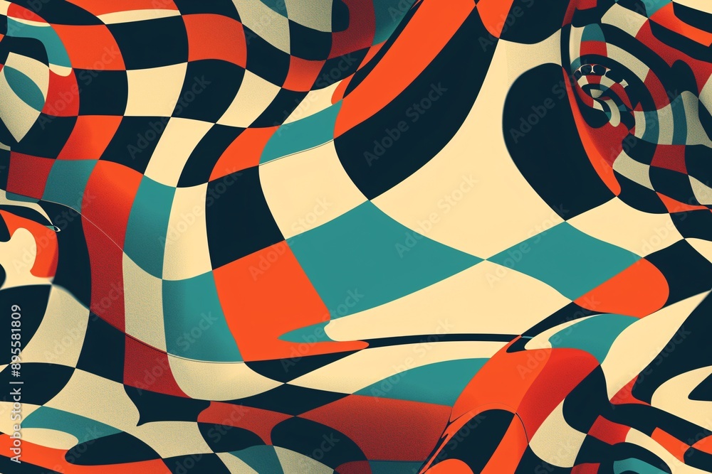 Abstract Checkerboard with 3D Swirls Abstract Checkerboard with 3D Swirls