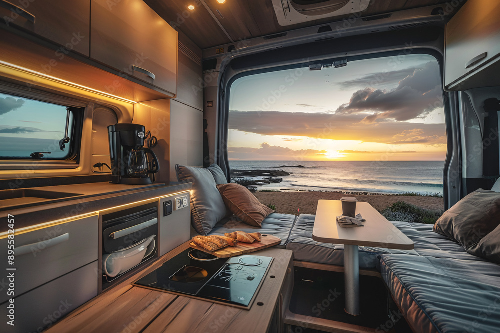 a view of the ocean from a van a view of the ocean from a van