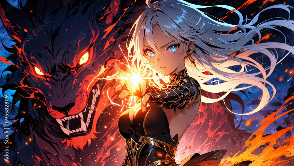 Fototapeta premium Charming enchanting anime female character fairy witch superhero supernatural person with fancy hair