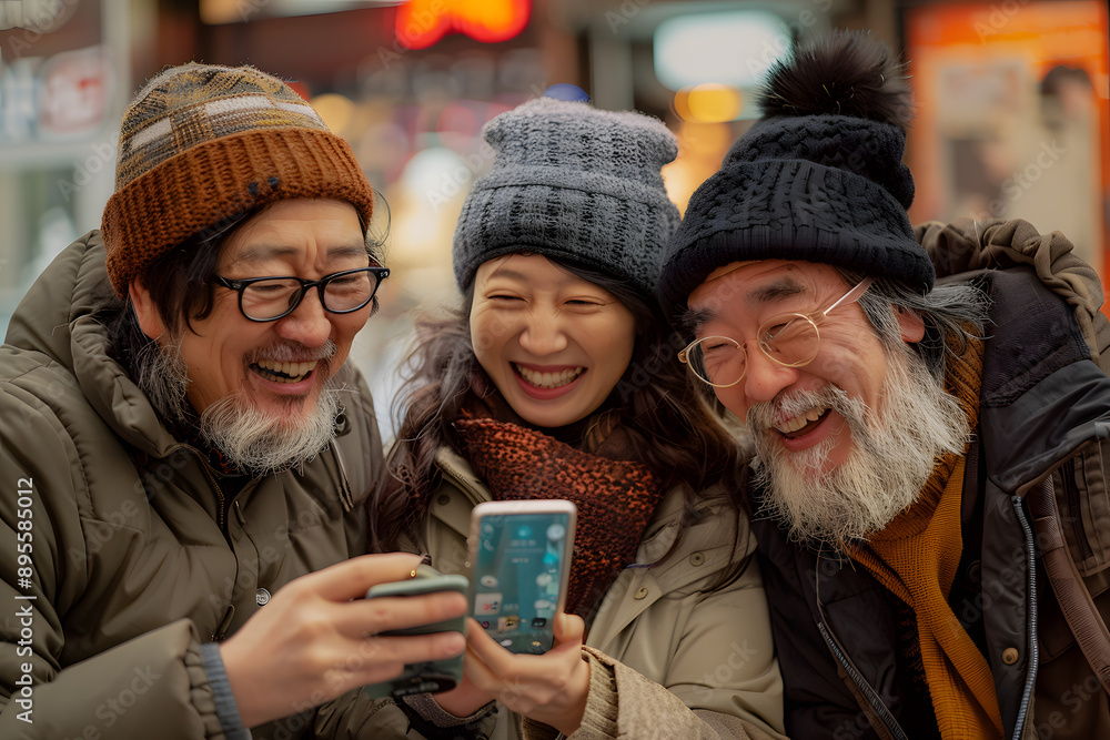 three people with a cell phone taking a photo or looking at things that make them funny three people with a cell phone taking a photo or looking at things that make them funny